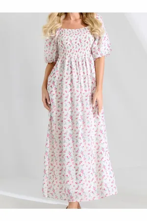 Sinsay Sukienka maxi w kwiaty z bufiastymi rękawami