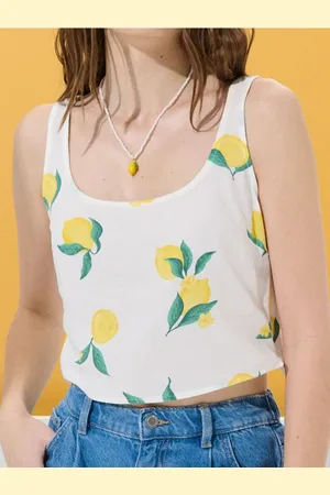 Sinsay Wiskozowy crop top ze wzorem w cytryny