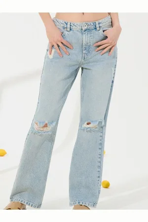 Sinsay Jeansy wide leg z przetarciami