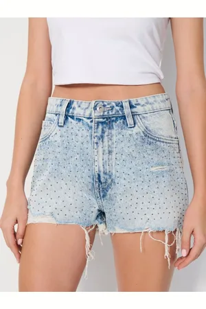 Sinsay Szorty jeansowe high waist z cyrkoniami