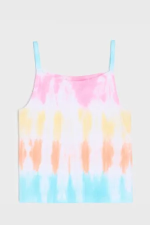 Sinsay Prążkowana koszulka tie-dye na ramiączkach