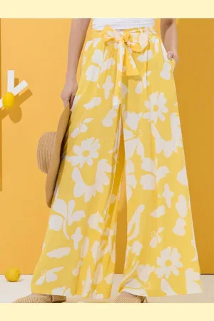 Sinsay Spodnie wide leg w kwiatowy wzór
