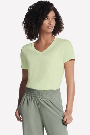 Skechers Kobiety Pima V-Neck koszulka w Jasny Szary/Limonkowy