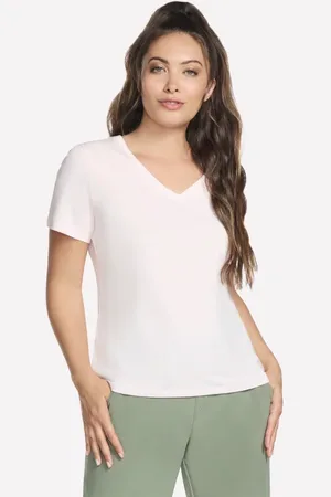 Skechers Kobiety Pima V-Neck koszulka w Bialy/Rozowy