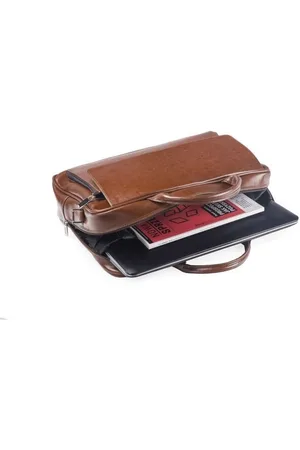 Solier Skórzana torba męska na ramię, torba na laptop brązowy vintage
