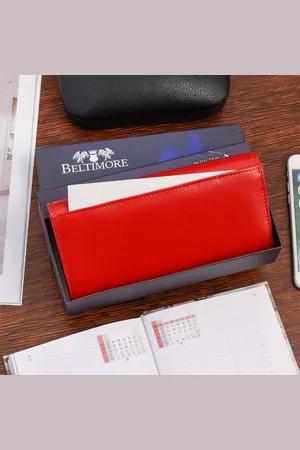 Beltimore Damski skórzany portfel duży poziomy retro RFiD czerwony 040