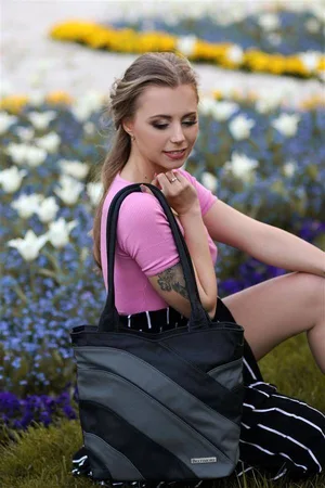 Beltimore Shopperka skórzana L38 czarno-szara