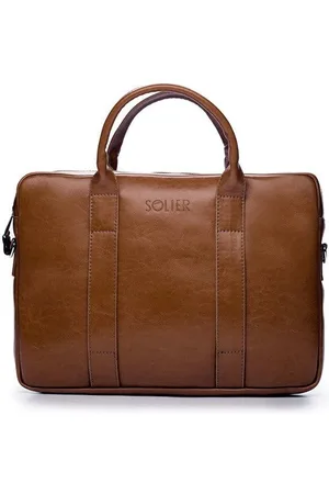 Solier Skórzana torba męska na laptopa brązowy vintage 03
