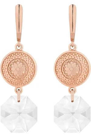 SOTHO Długie kolczyki z różowego złota z medalionami i kryształami SWAROVSKI® CRYSTAL