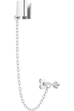 SOTHO Srebrna nausznica z łańcuszkiem i kryształkiem SWAROVSKI® CRYSTAL