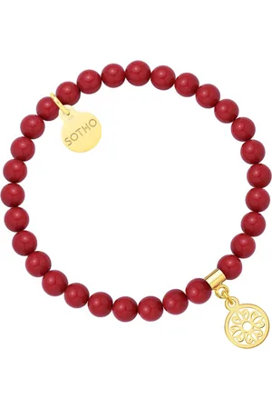 SOTHO Czerwona bransoletka z pereł SWAROVSKI® CRYSTAL ze złotą rozetką