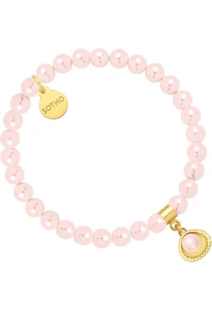 SOTHO Bransoletka z pereł SWAROVSKI® CRYSTAL w kolorze Rosaline ze złotą muszelką