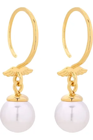 SOTHO Złote kolczyki ze skrzydełkami i białymi perłami SWAROVSKI® CRYSTAL