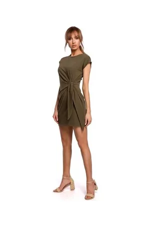 MOE Sukienki M508 Mini sukienka z węzłem - khaki