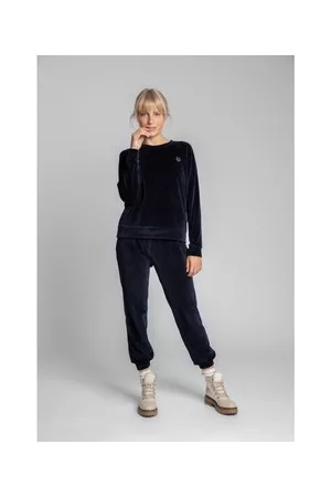 Lalupa Bluzki LA011 Velvet Reglan Sleeve Pullover Top - granatowy