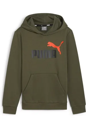 PUMA Bluza dziecięca bawełniana z kapturem ESS 2 Col Big Logo Hoodie zielona