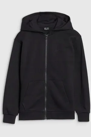 4F Bluza bawełniana dziewczęca z kapturem JWMM00TSWSF1861 czarna