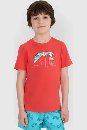 4F T-shirt bawełniana koszulka chłopięca JWSS25TTSHM1917 Czerwona