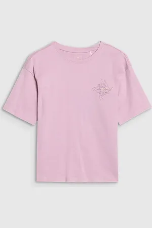 4F Koszulka bawełniana t-shirt dla dziewczynki JWSS25TTSHF1853 fioletowa