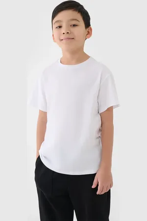 4F Koszulka bawełniana t-shirt dla chłopca JWMM00TTSHM2330 biała