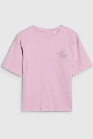 4F Koszulka bawełniana t-shirt dla dziewczynki JWSS25TTSHF1853 fioletowa