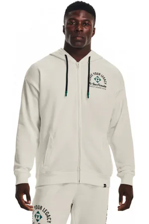 Under Armour Męska bluza dresowa rozpinana z kapturem Project Rock HW Terry FZ Fam - kremowa