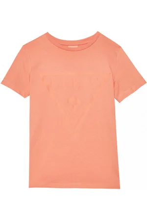 Guess Damski t-shirt z nadrukiem Adele SS CN Tee - koral