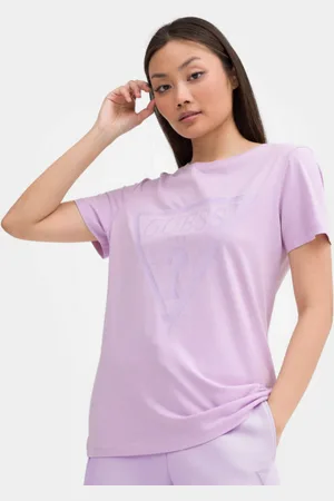 Guess Damski t-shirt z nadrukiem Adele SS CN Tee - fioletowy