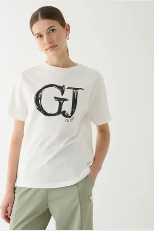 Guess Damski t-shirt z nadrukiem Sara - biały