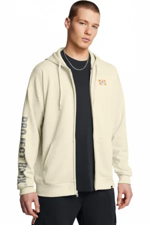 Under Armour Męska bluza dresowa rozpinana z kapturem Project Rock Heavyweight Tools Of The Trade Full-Zip - beżowa