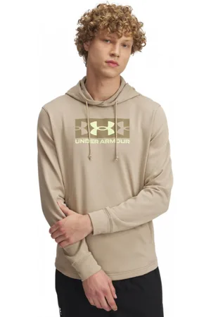 Under Armour Męska bluza dresowa nierozpinana z kapturem UA Rival Terry Logo Hood - beżowa
