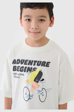 4F Chłopięcy t-shirt oversize z nadrukiem 4F 4FJASAW24TTSHM2596