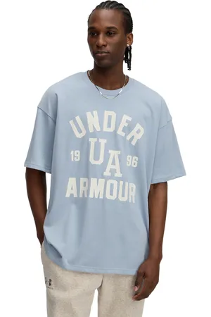 Under Armour Męski t-shirt z nadrukiem UA Heavyweight Varsity Oversized - niebieska
