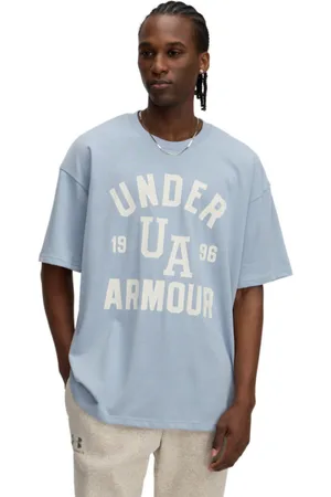 Under Armour Męski t-shirt z nadrukiem UA Heavyweight Varsity Oversized - niebieska