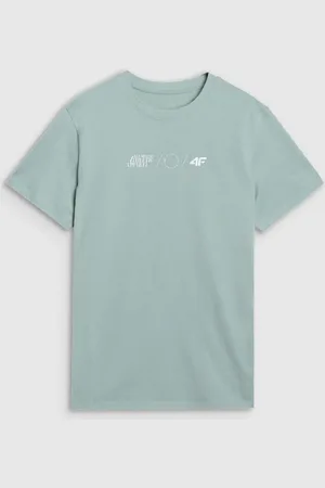 4F Męski t-shirt z nadrukiem RSS25TTSHM2847 - miętowy