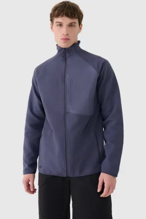 4F Męska bluza ze stójką rozpinana bez kaptura WSS25TSWSM1751 - granatowa