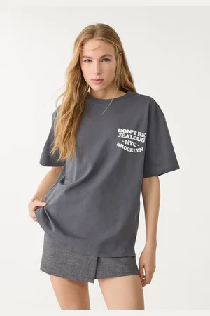 Stradivarius Koszulka oversize z grubej bawełnianej tkaniny z