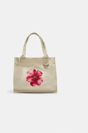 Stradivarius Płócienna torba shopper z kwiatem OS