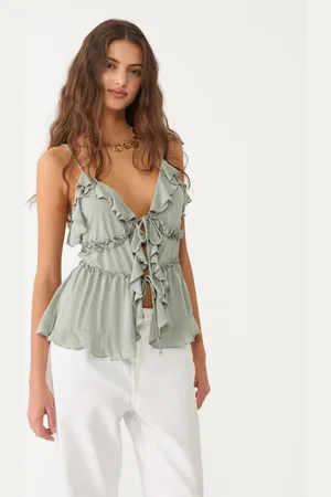 Stradivarius Top na ramiączkach z falbanami M
