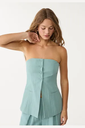 Stradivarius Top gorsetowy z fakturą i guzikami