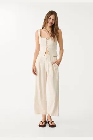 Stradivarius Top na ramiączkach z mieszanki lnu z