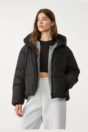 Stradivarius Kurtka pikowana oversize z kapturem M