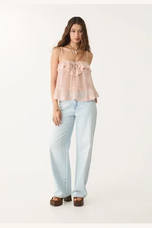 Stradivarius Luźny top na ramiączkach z koronką Pastelowy