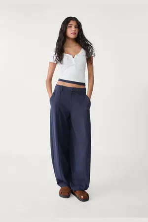 Stradivarius Eleganckie spodnie baggy z przeszyciem 34