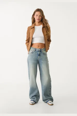 Stradivarius Jeansy straight wide fit destroyed 42