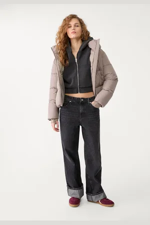 Stradivarius Pikowana kurtka basic z kapturem XS