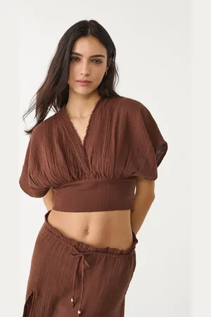 Stradivarius Krótka bawełniana bluzka z rękawem typu kimono