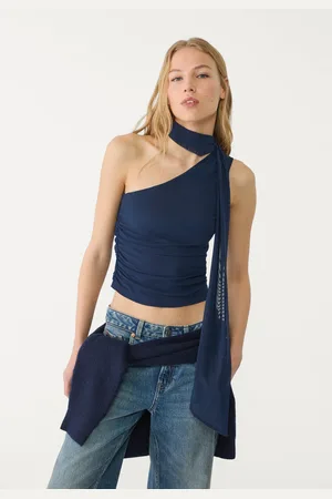 Stradivarius Asymetryczny tiulowy top z chustką XL