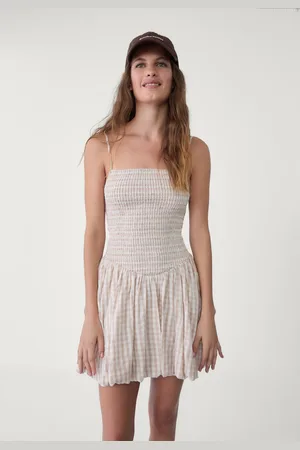 Stradivarius Krótka bufiasta sukienka w kratkę vichy