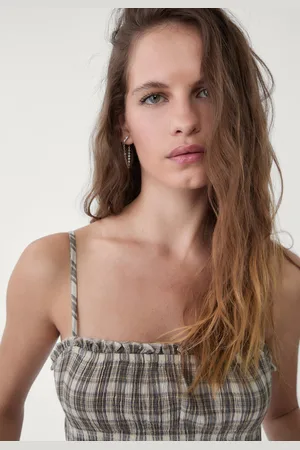Stradivarius Marszczony top w kratkę na ramiączkach